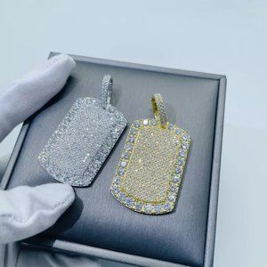 925 Sterling Silver Iced Out Moissanite Dog Tag pendant